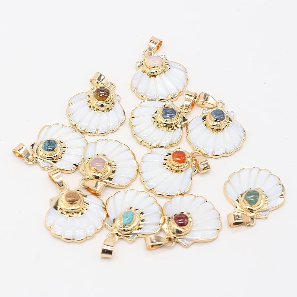 3019 5pcs Natural Shell Flower Pendant Five-petal Flower Fan Shaped Shell